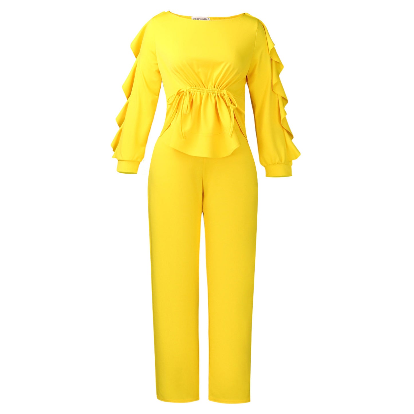 Elegant Winter Elastic Ruffled Drawstring Long Sleeve Tops