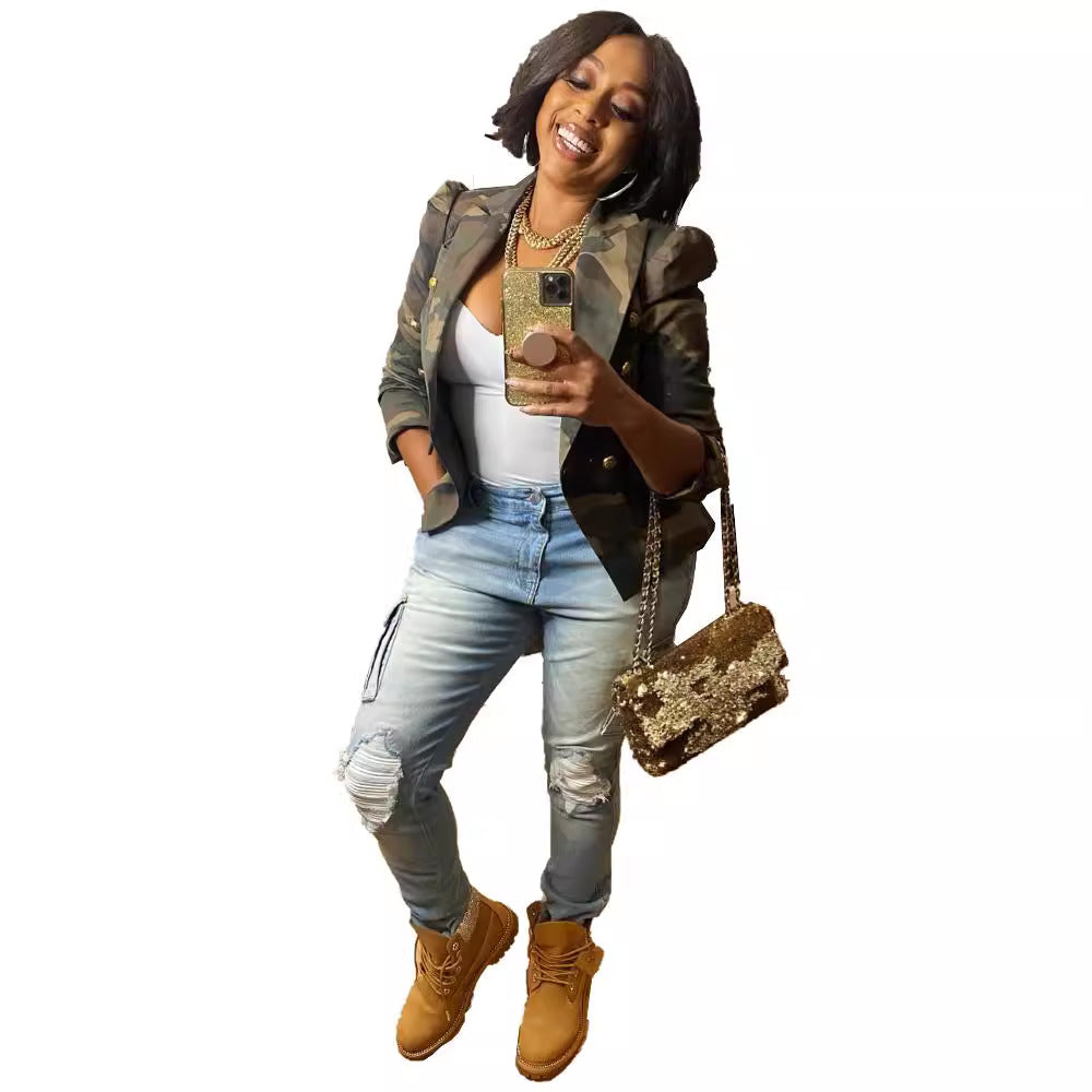 Women's Comfortable Pretty Fashion Camouflage Printed Blazers