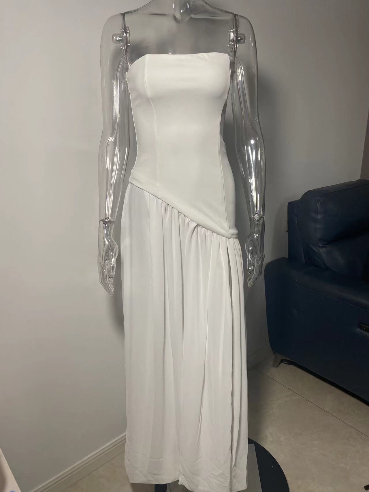 Elegant Contrast Color Tight Zipper Irregular Slit Dresses