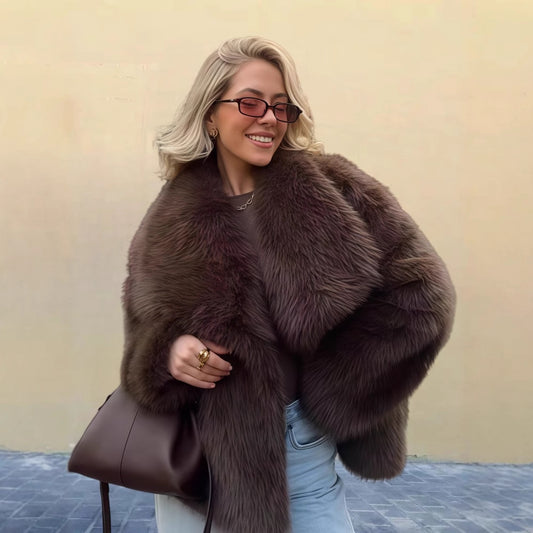 Women's Lapel Long Sleeve Furry Spring Pure Coats