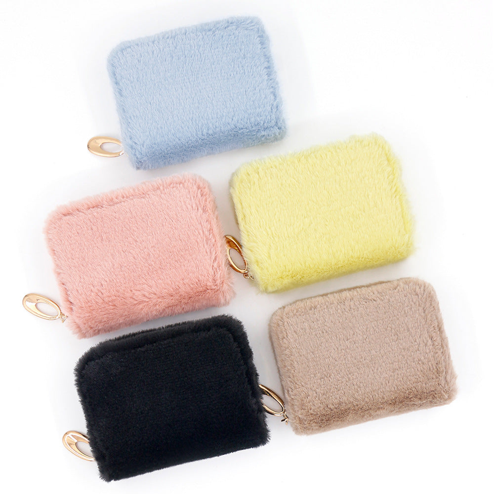 Solid Color Candy Winter Warm Hand Plush Earphone Card Holder