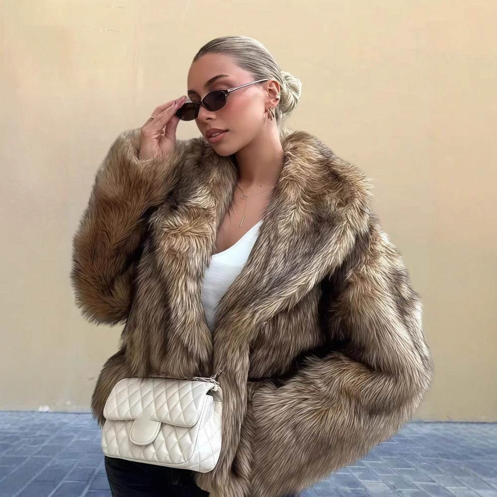 Women's Lapel Long Sleeve Furry Spring Pure Coats