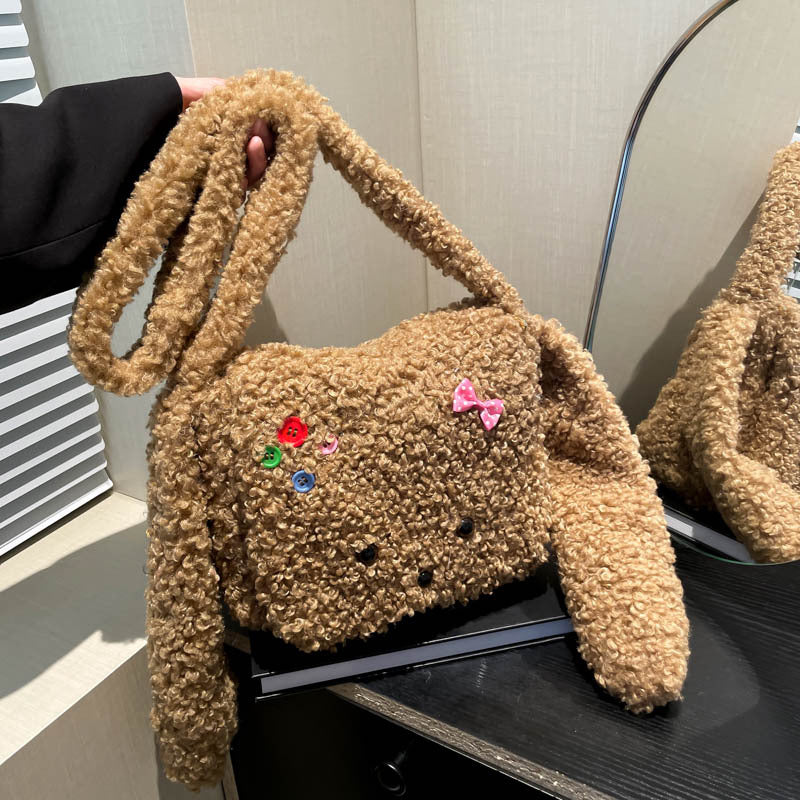 Cartoon Puppy Plush Cute Versatile Large Crossbody Bags