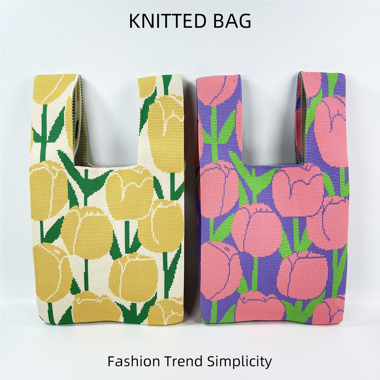 Women's Flower Knitted Large Capacity Totes Wrist Handbags