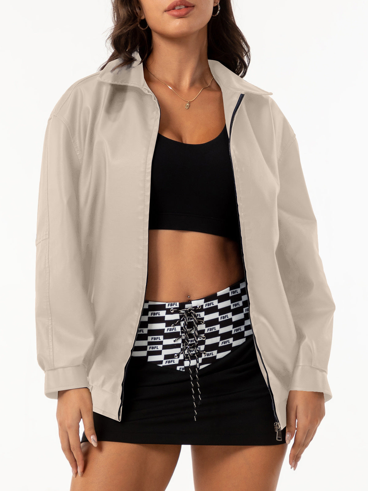 Fashion Popular Loose Leather Female Lady Long Jackets