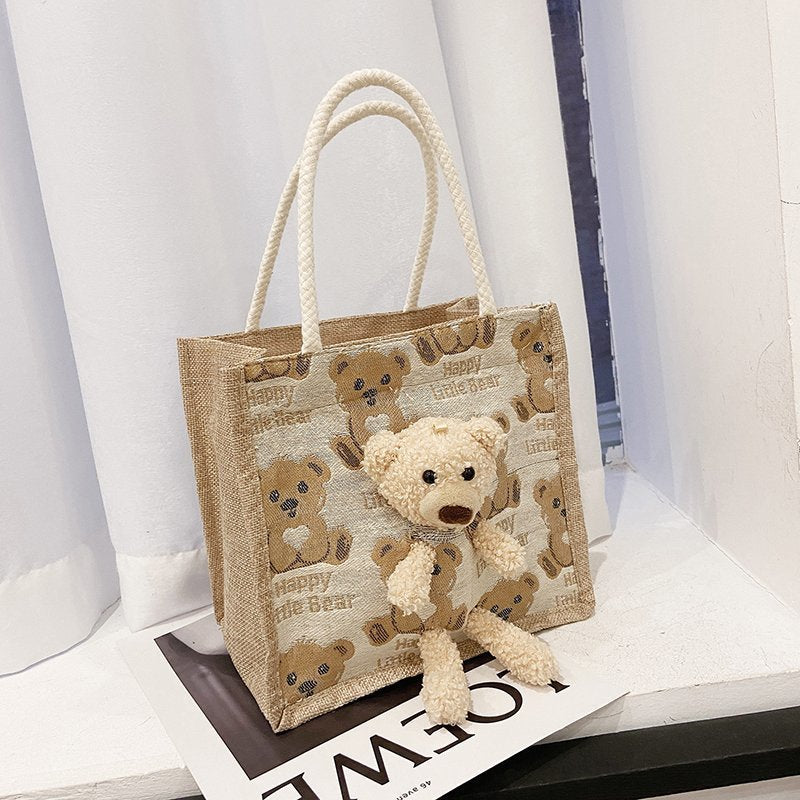 Women's Simple Cute Bear Cartoon Trendy Cloth Bags