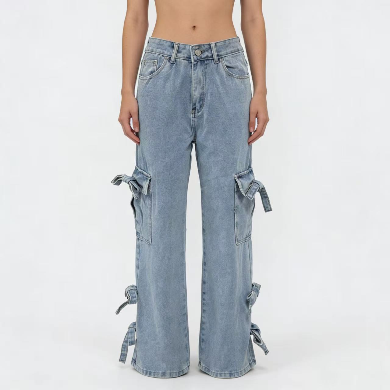 Women's Fashion Loose Bow Overalls Versatile Jeans