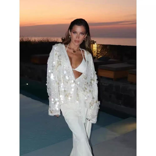 Women's Sequined Long Sleeve Baggy Fashion Blouses