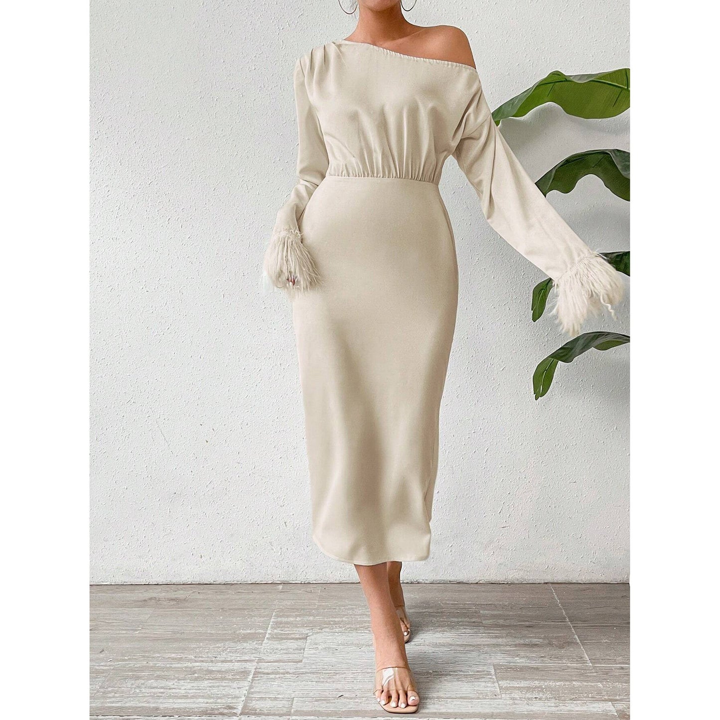 Women's New Asymmetric Shoulder Pleated Dress Dresses