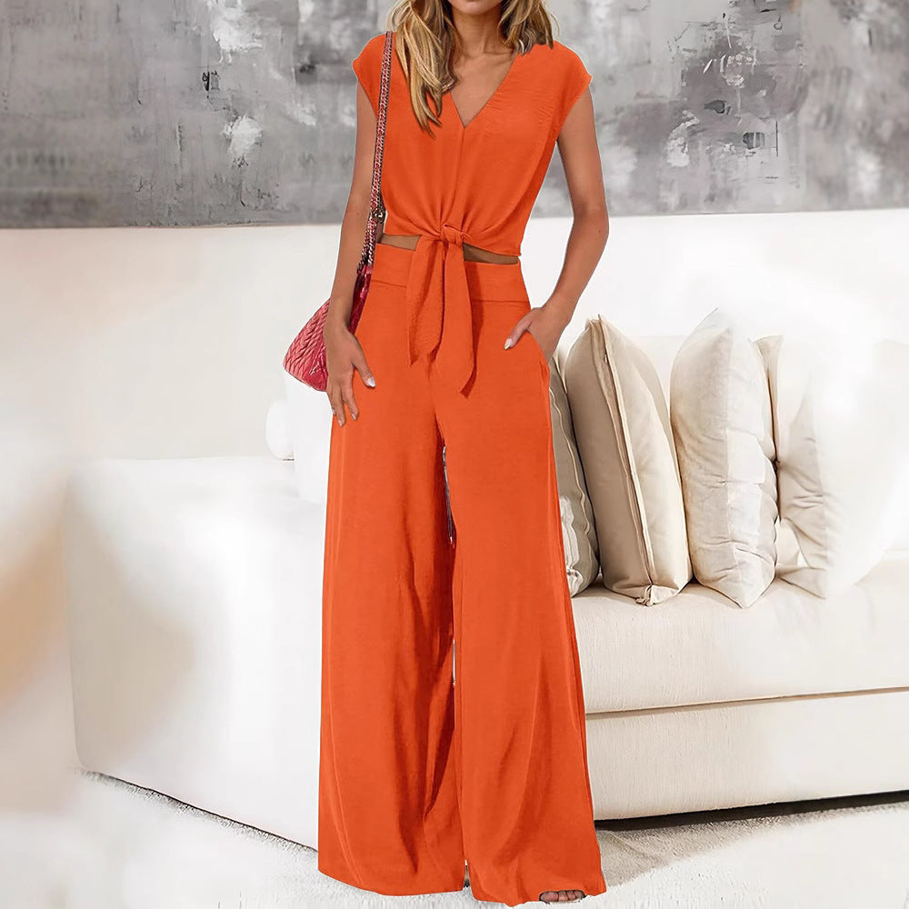 Women's Summer Cropped Set High Waist Fashion Casual Suit