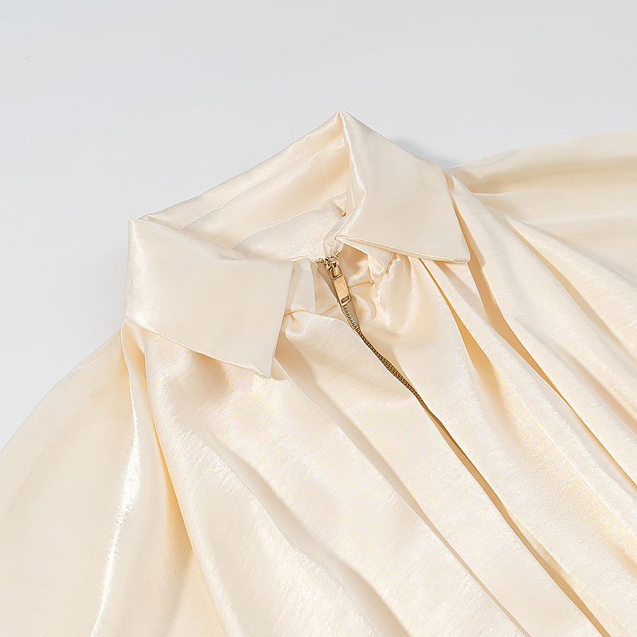 Women's Graceful Fashionable Lapel Lantern Sleeve Silk Blouses