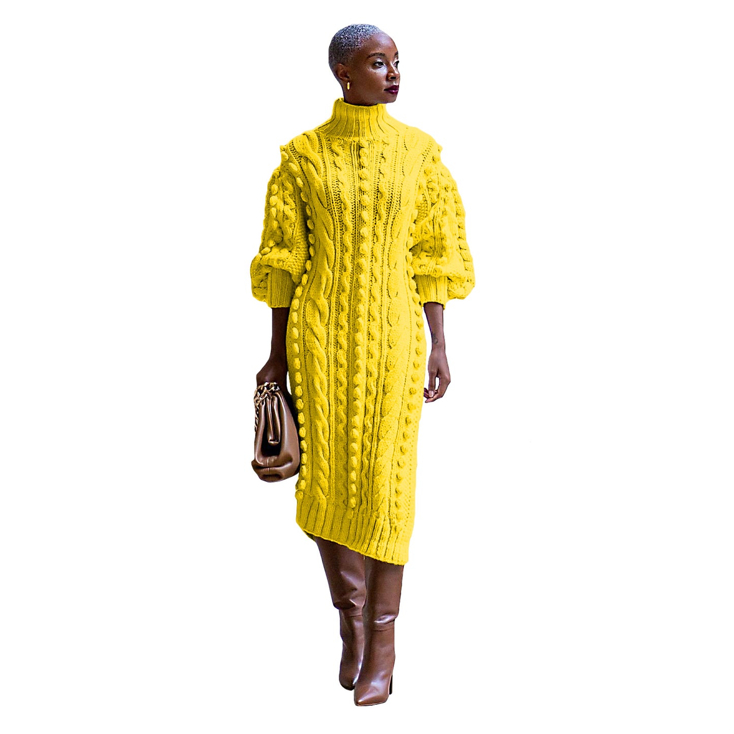 Women's Casual Turtleneck Slit Knitted Long Dress Sweaters