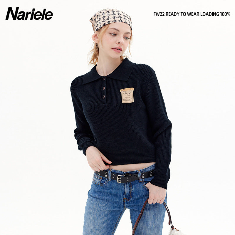 Women's Color Lapel Korean Style Idle Minimalist Design Knitwear