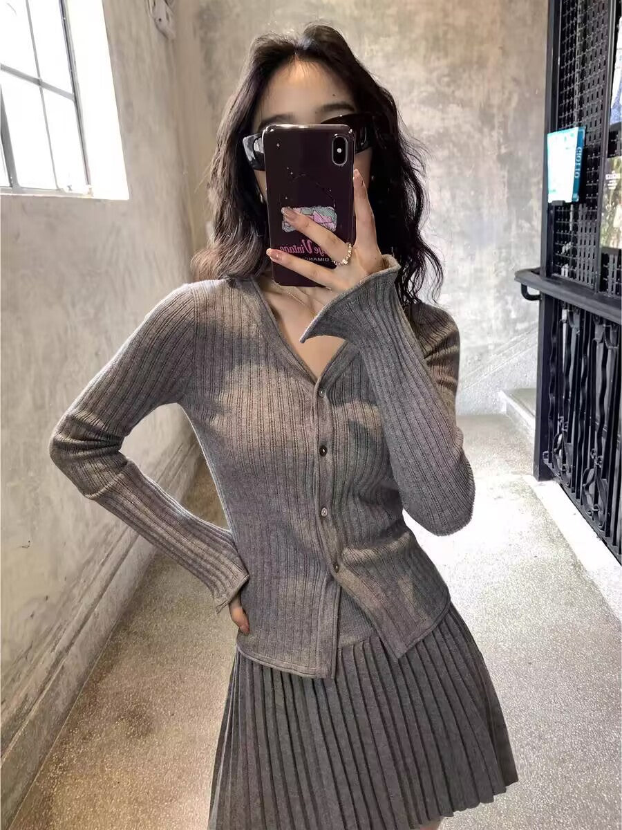 Classic Style Graceful Pleated Knitting Spring Sweaters
