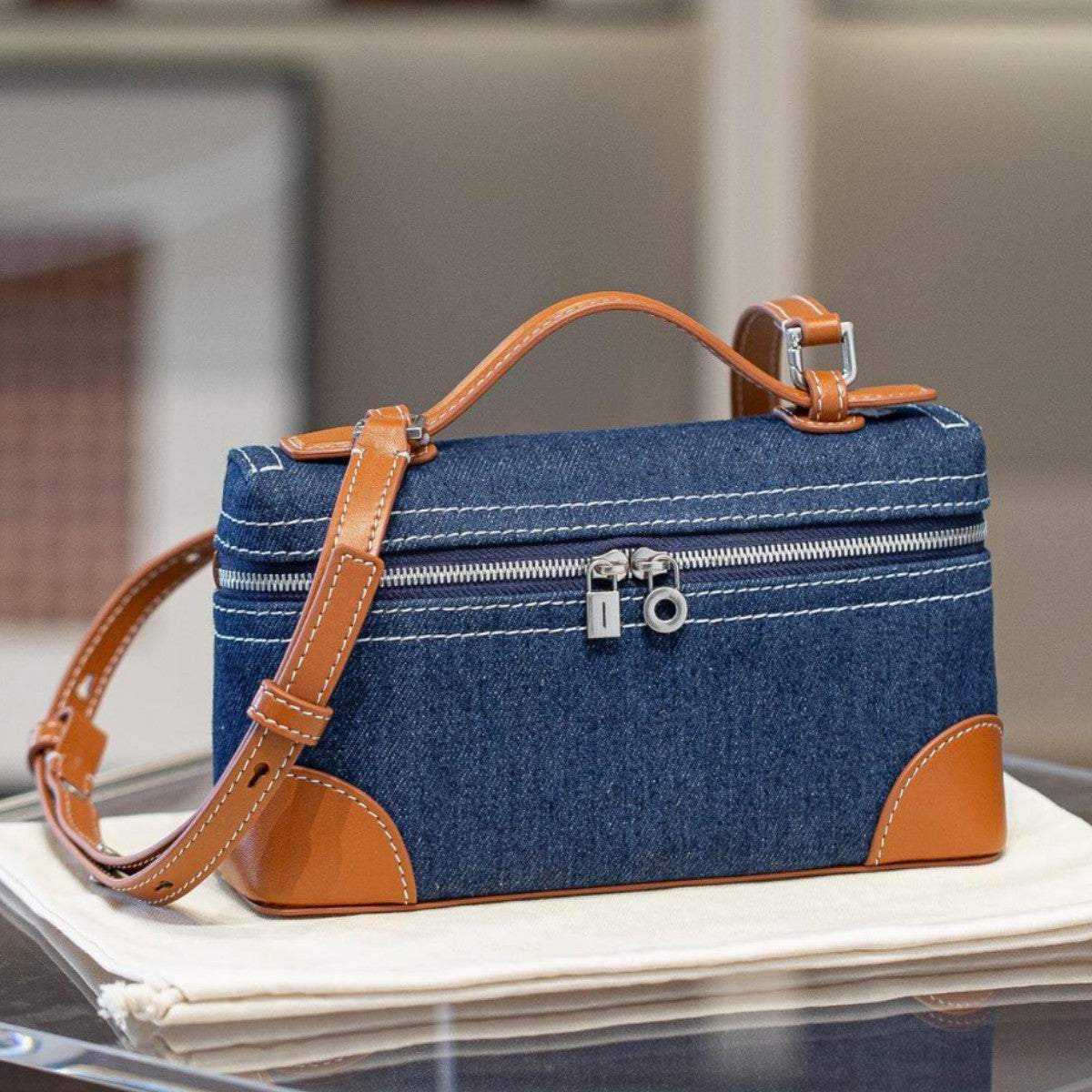 Glamorous Women's Lunch Box Canvas Leather Bags