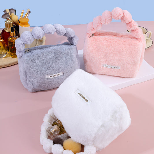 Capacity Plush Portable Good-looking Cosmetics Storage Cosmetic Bags