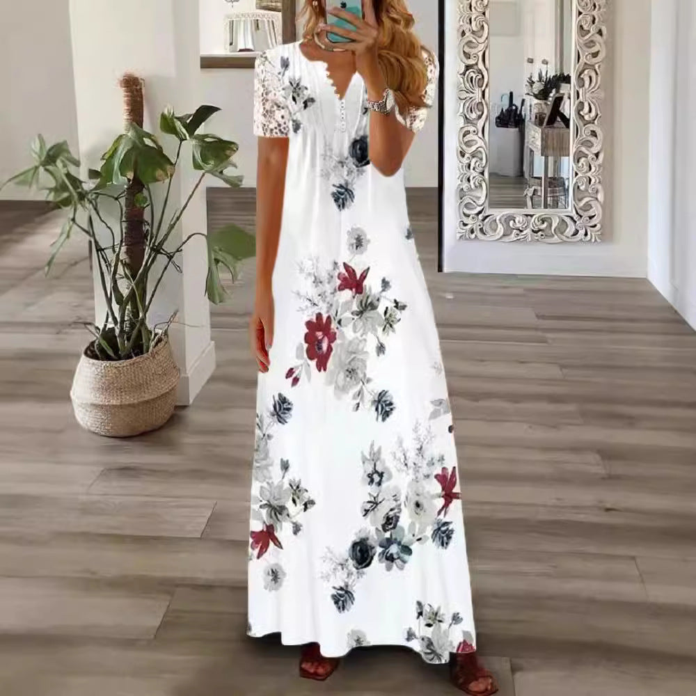 Women's Summer Single Breasted Lace Ruffled Sleeves Dress