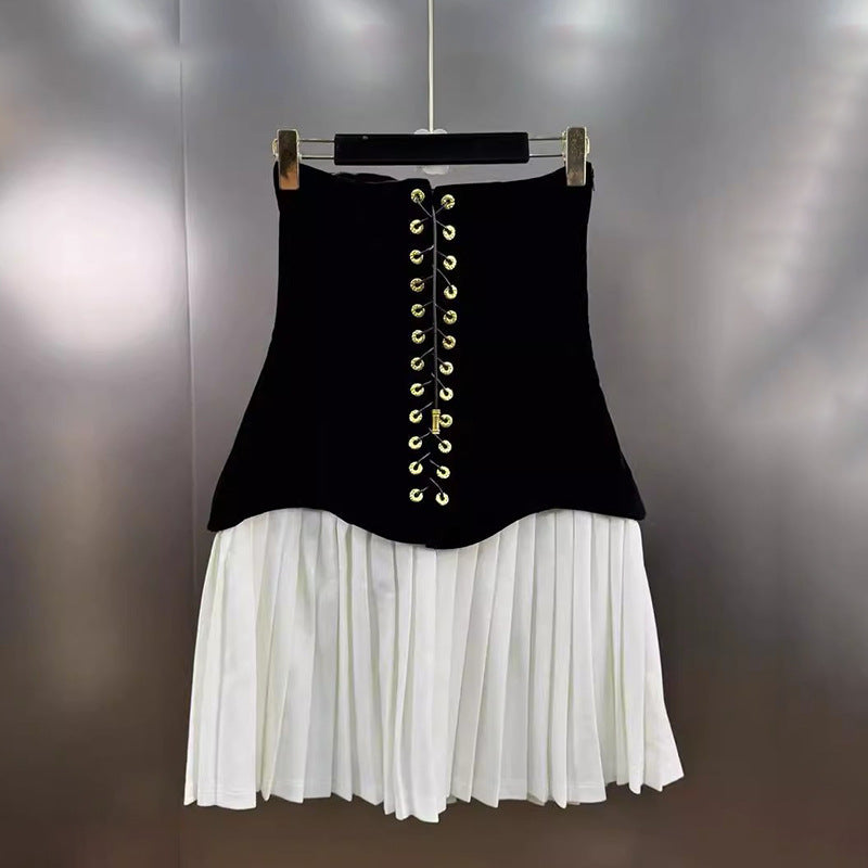 Veet Tube Metal Drawstring Decorative Corset Stitching Pleated Dresses