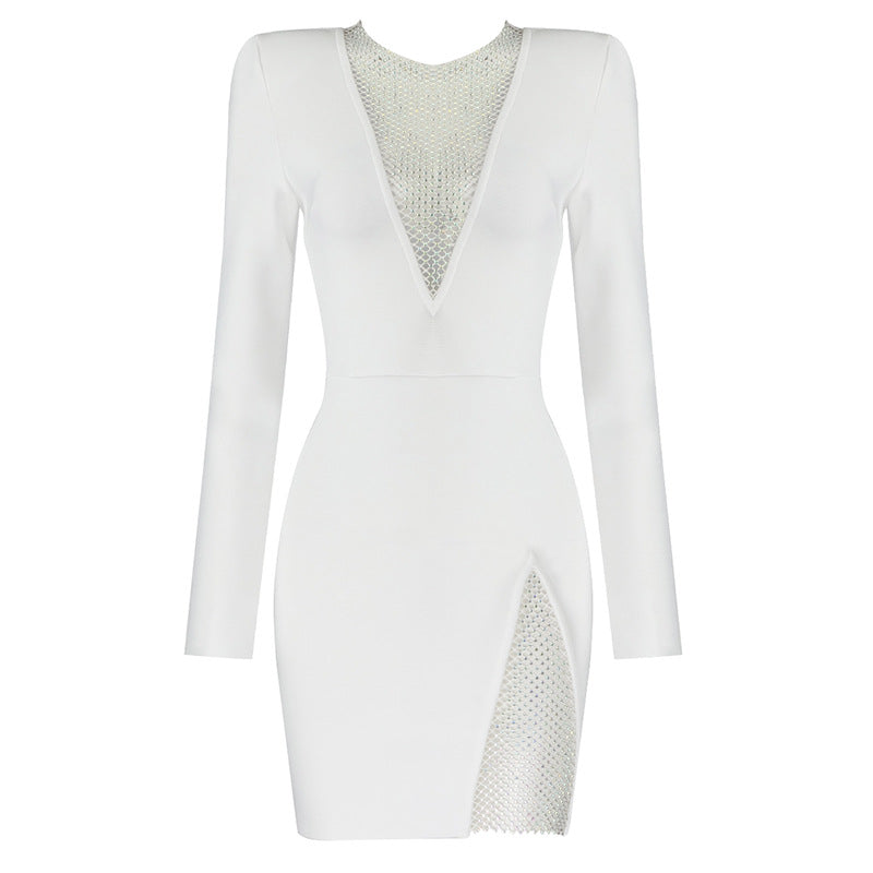 Sexy Net Drill Long Sleeve Bandage Dresses