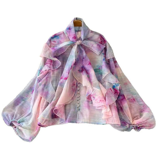 Women's Design Ruffled Chiffon Shirt Summer Lantern Tops