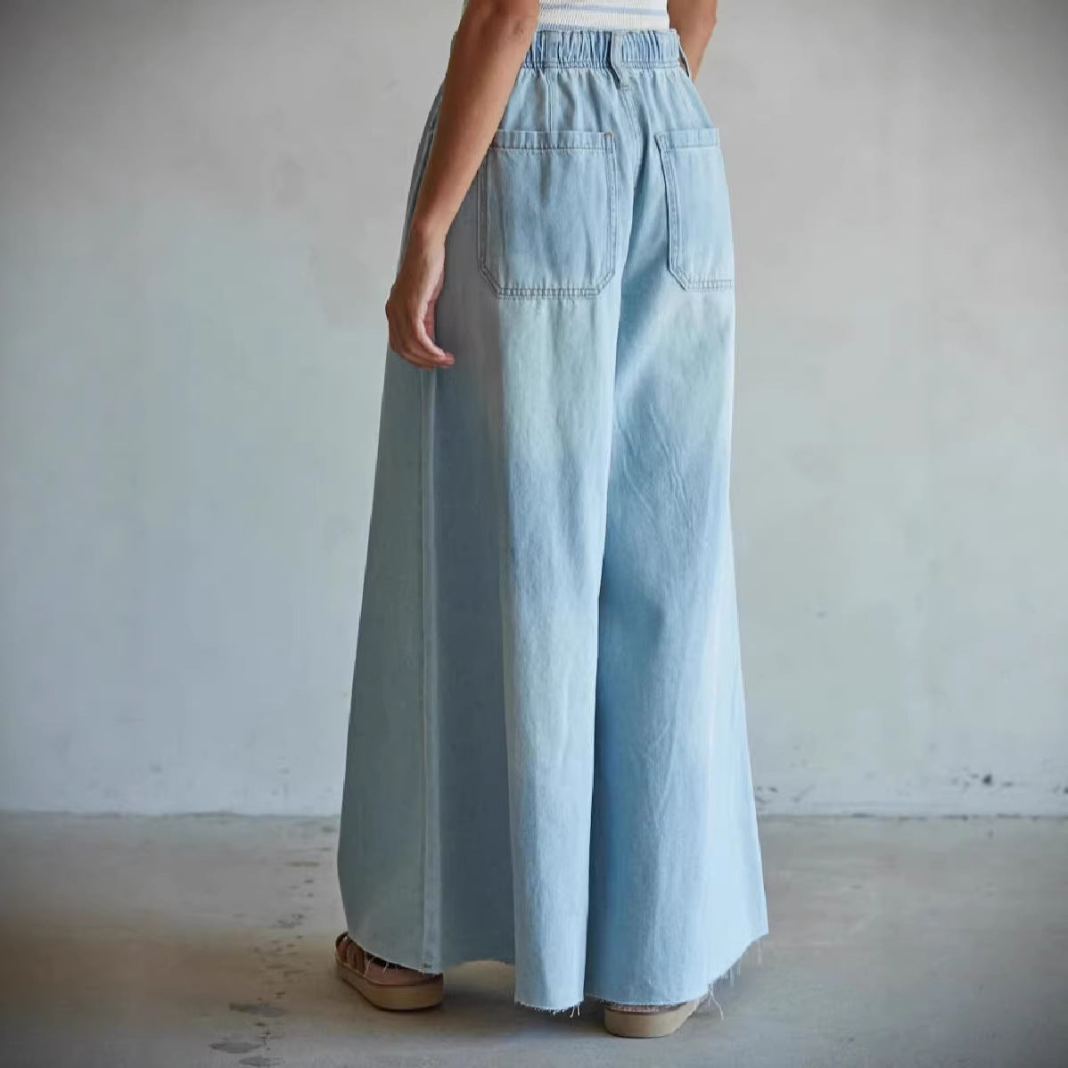 Women's Drawstring Elastic Waist Wide Leg Trousers Women's Jeans
