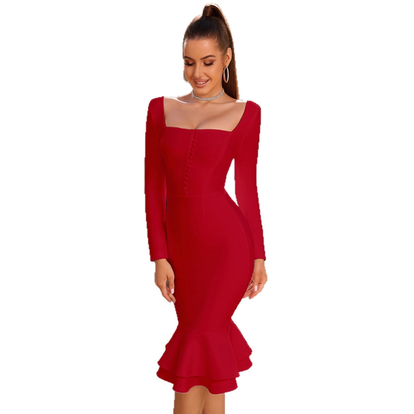 Fashionable Elegant Fish Tail Figure Flattering Sheath Bottom Dress
