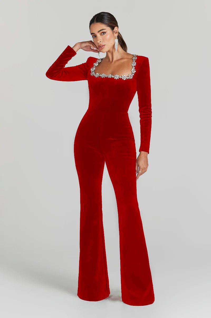 Women's Square Collar Long Sleeve Horn High-grade Jumpsuits