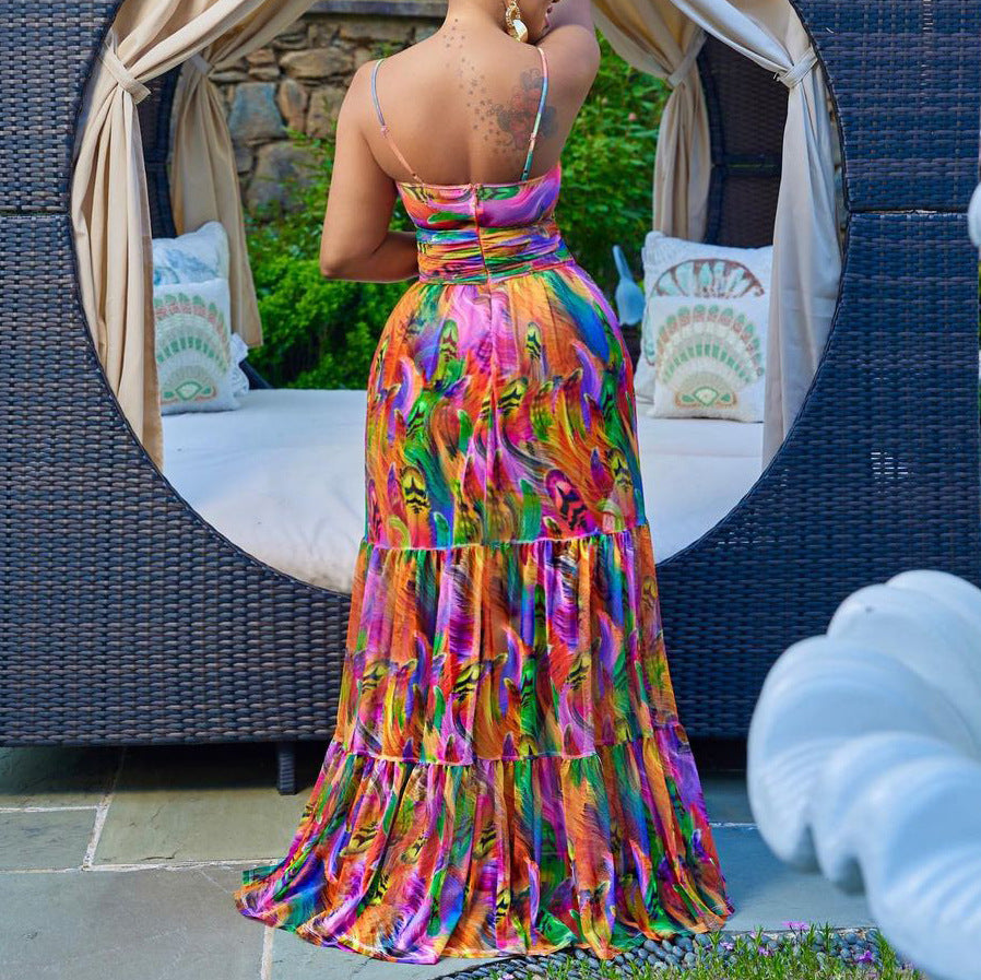 Summer Floral Print Sexy Fashion Style Large Dress