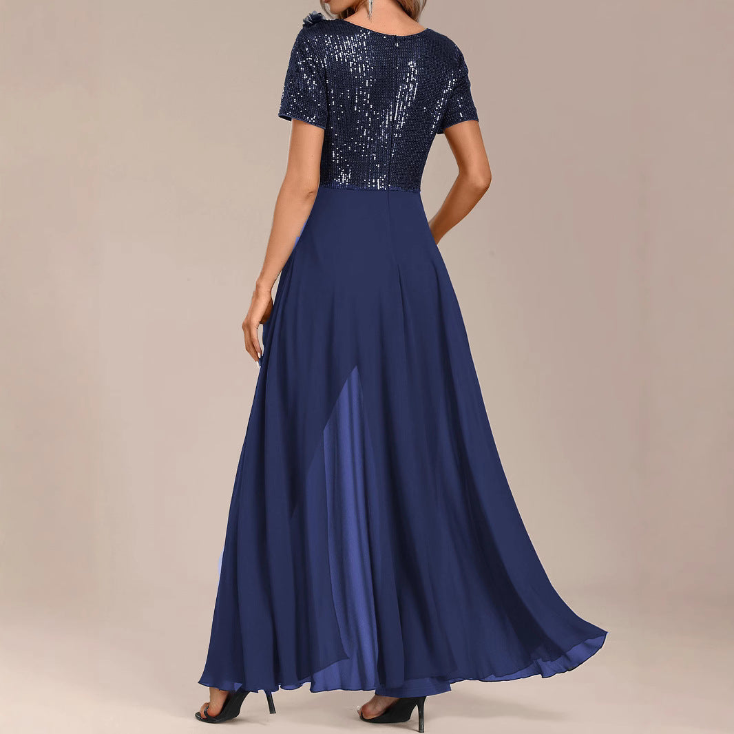 Women's Solid Color Elegant Chiffon Sequin Stitching Jumpsuits