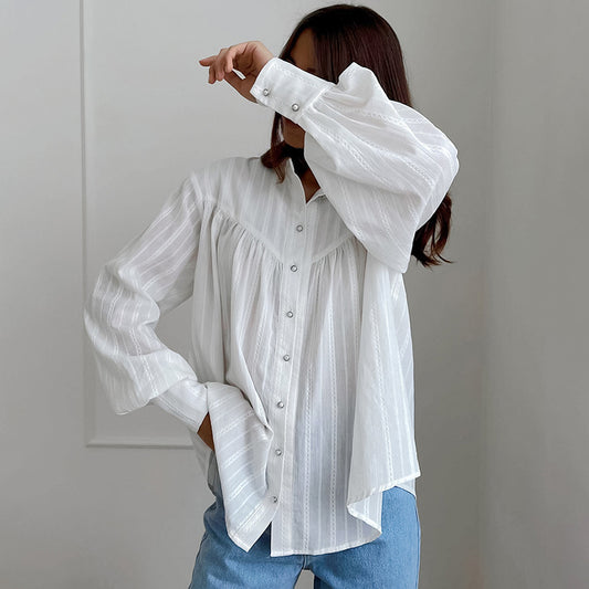 Women's Pure Cotton French Shirt Long Sleeve Blouses