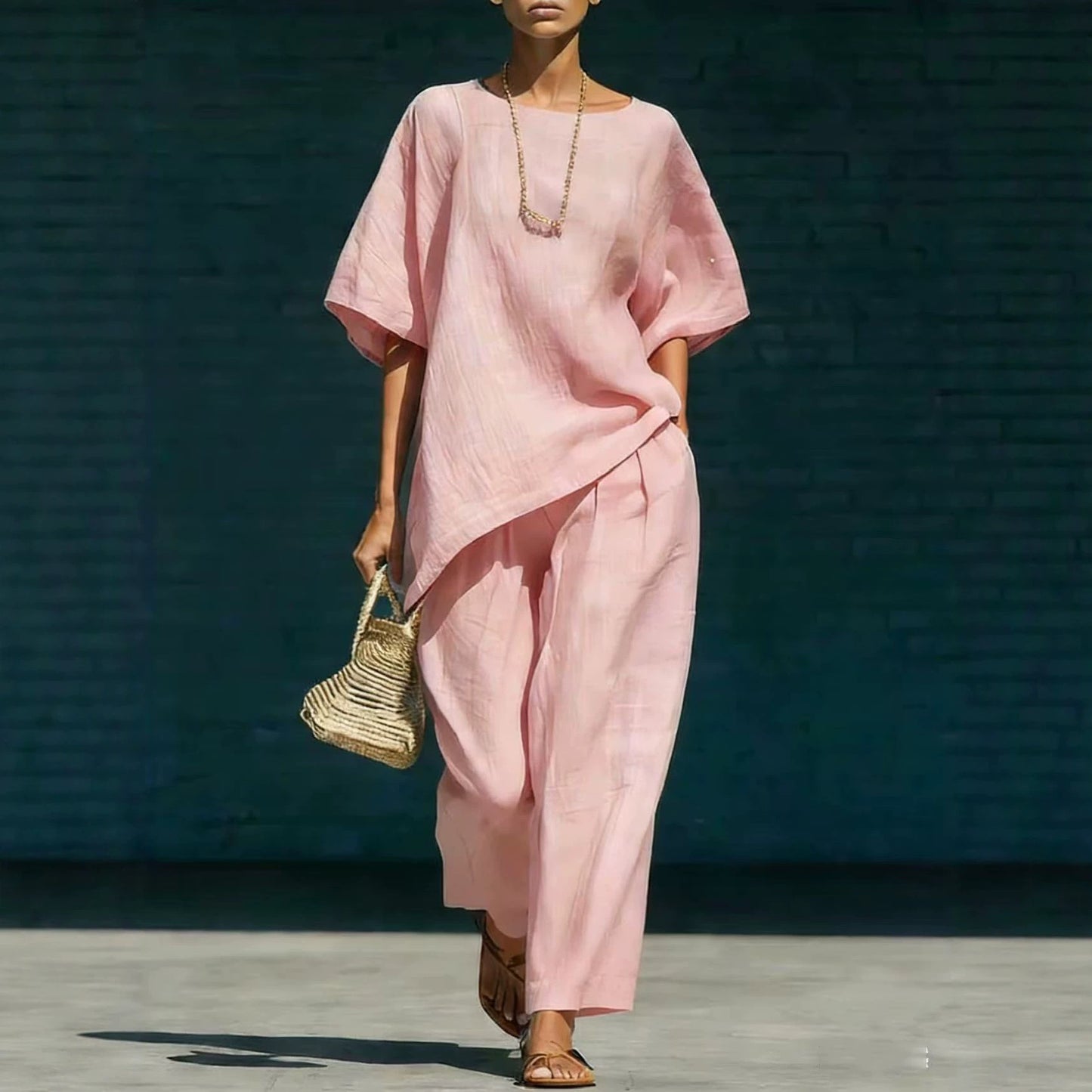 Simple Pleated Idle Style Sleeve Irregular Hem Wide Fashion Casual Suit