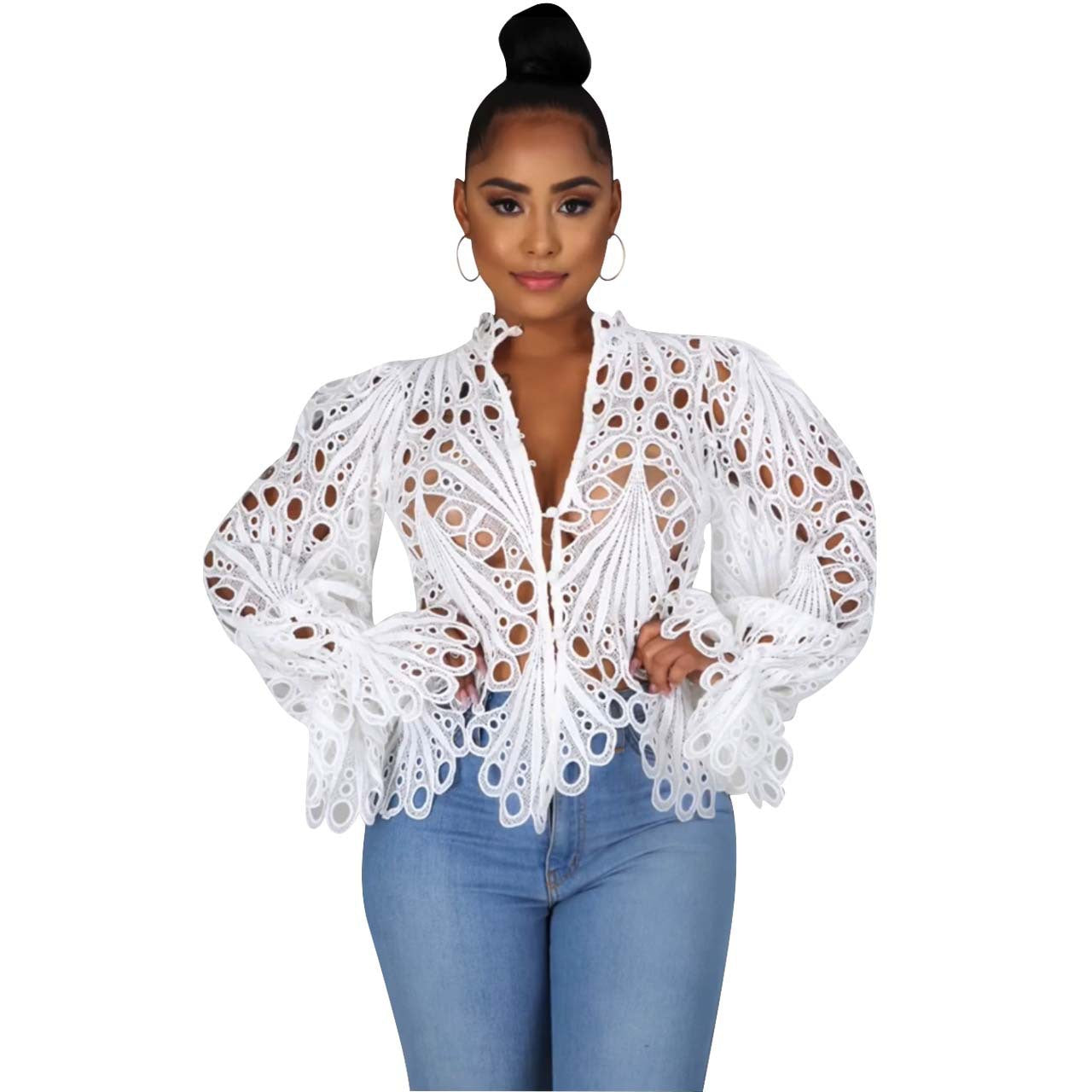 Women's Autumn Ripped Sexy Flare Sleeve Breathable Clothing