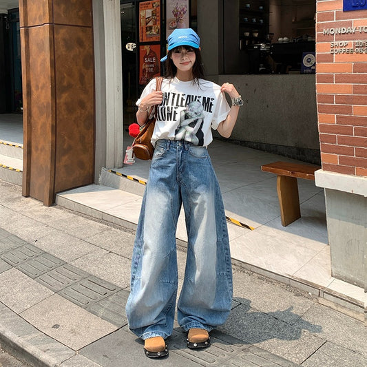 Women's Mei Style Retro Washed Loose Straight Pants
