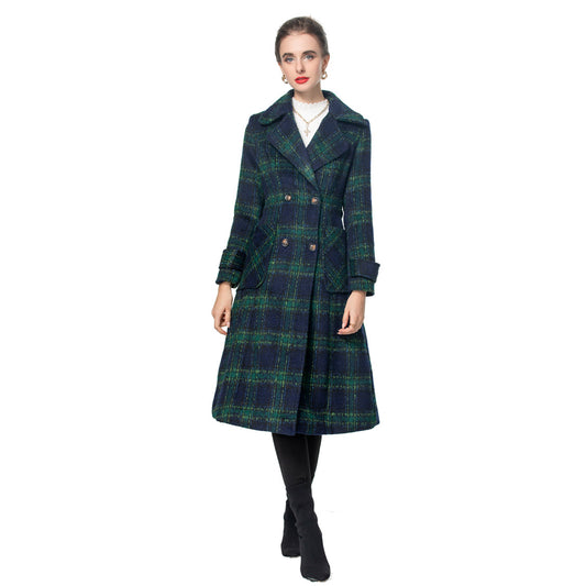 Women's High-grade Retro British Style Plaid Woolen Coats