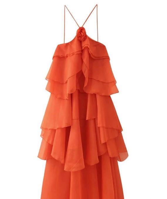 Women's Pretty Laminated Backless Halter Dress Dresses