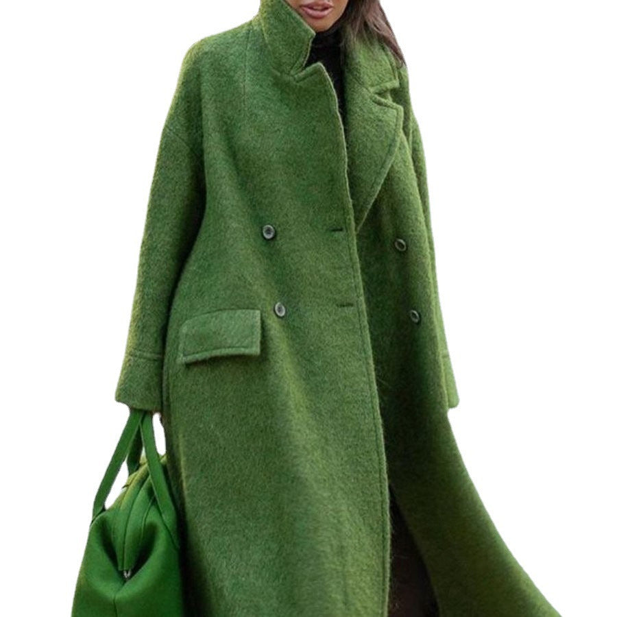 Long Woolen Solid Color Temperament Commute Coats