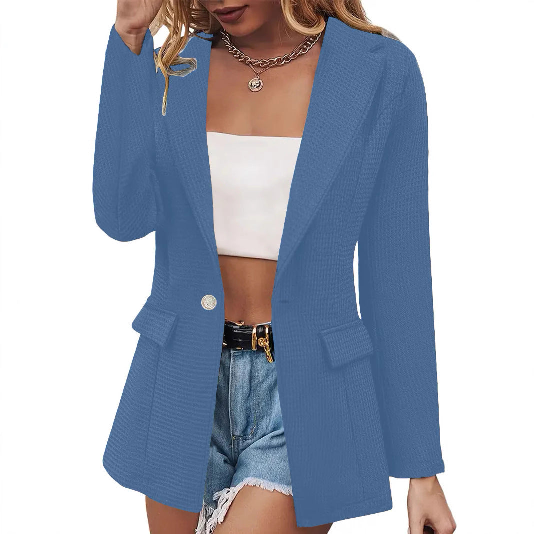 Women's Faux Pocket Casual Fashion Long Sleeve Solid Small Suit