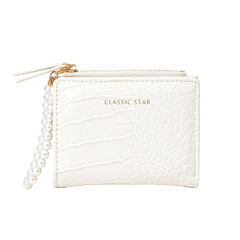 Women's Korean Style Fashion Crocodile Pattern Pearl Chain Ladies Wallets