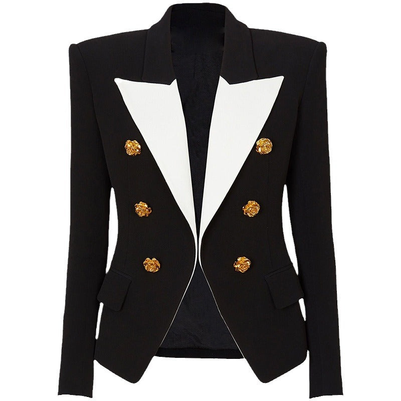 Fashion Contrast Color Metal Rose Button Small Suit