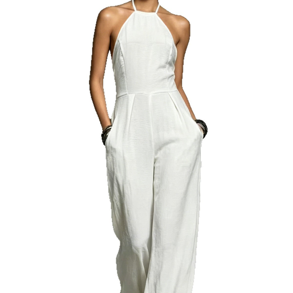 Women's Vacation Style Pleated Halter Backless Wide Women's Jumpsuit/clothing