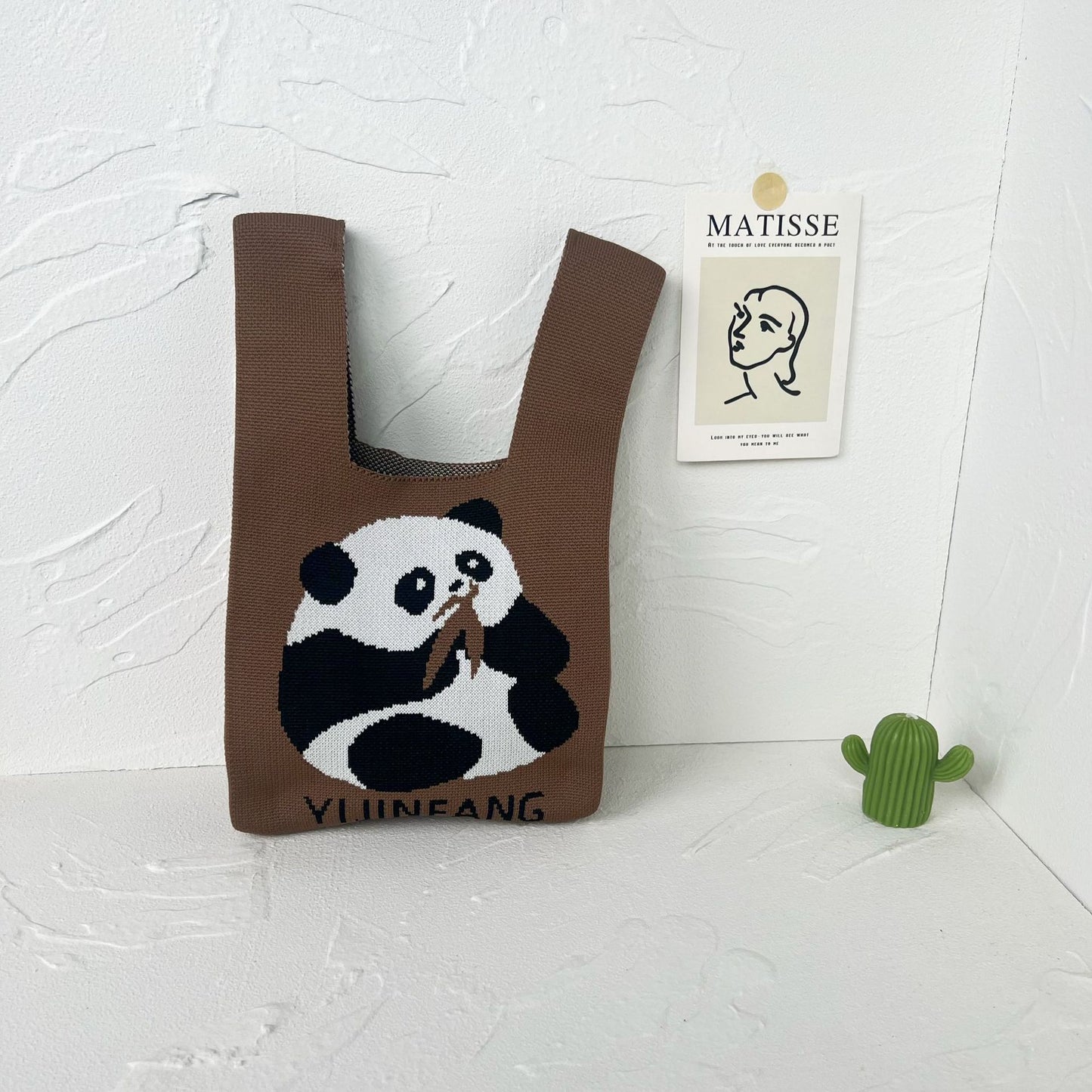 Women's High-grade Panda Knitted Polyester Knit Phone Bags