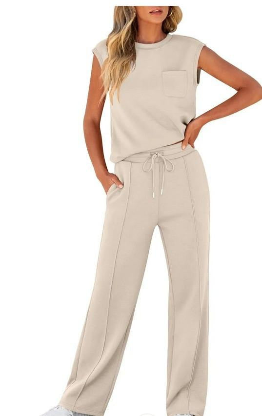 Women's Solid Color Sleeveless High Waist Trousers Suits