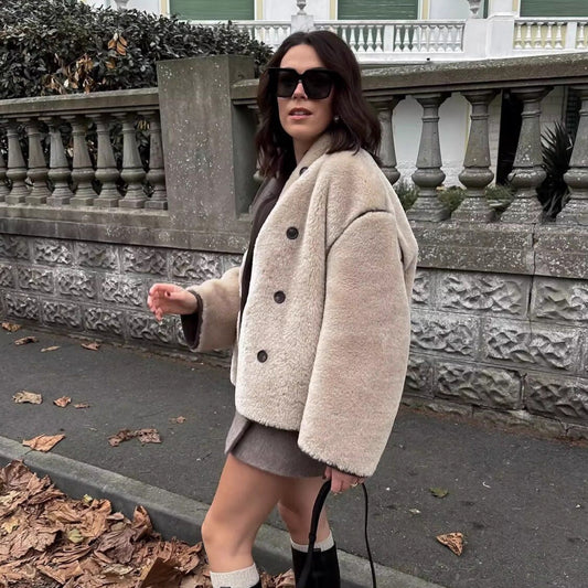 Women's Slouchy Fashion Fur Integrated Woolen Jackets