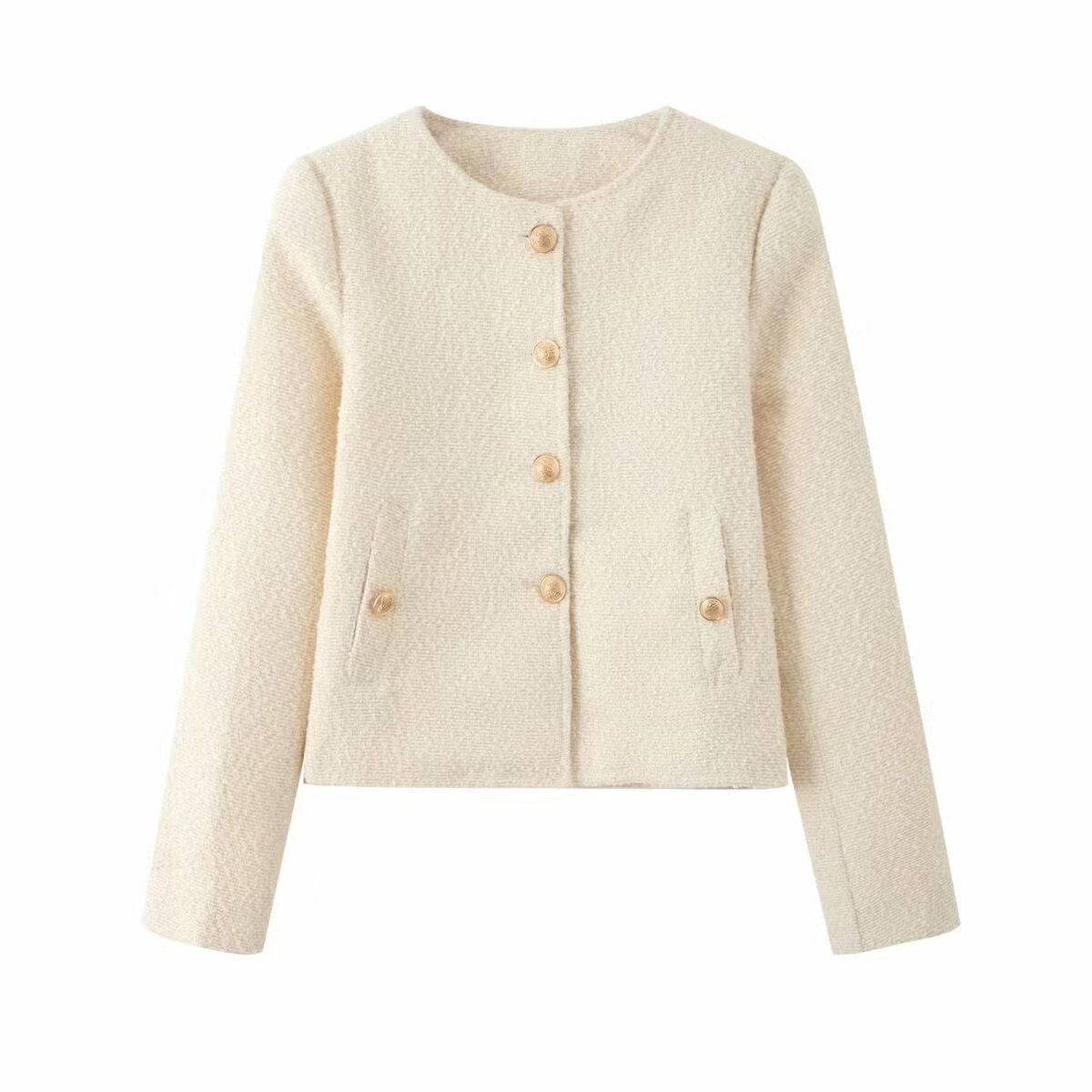 Women's Texture Autumn Versatile Round Neck Jackets