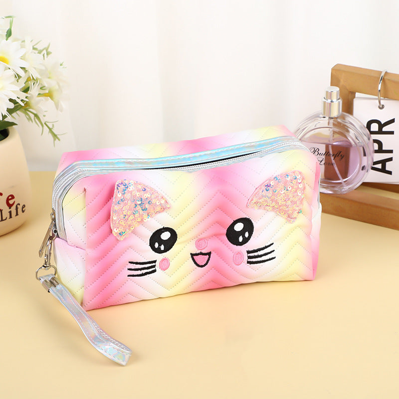 Gradient Cat Large Capacity Portable Cosmetics Travel Bags