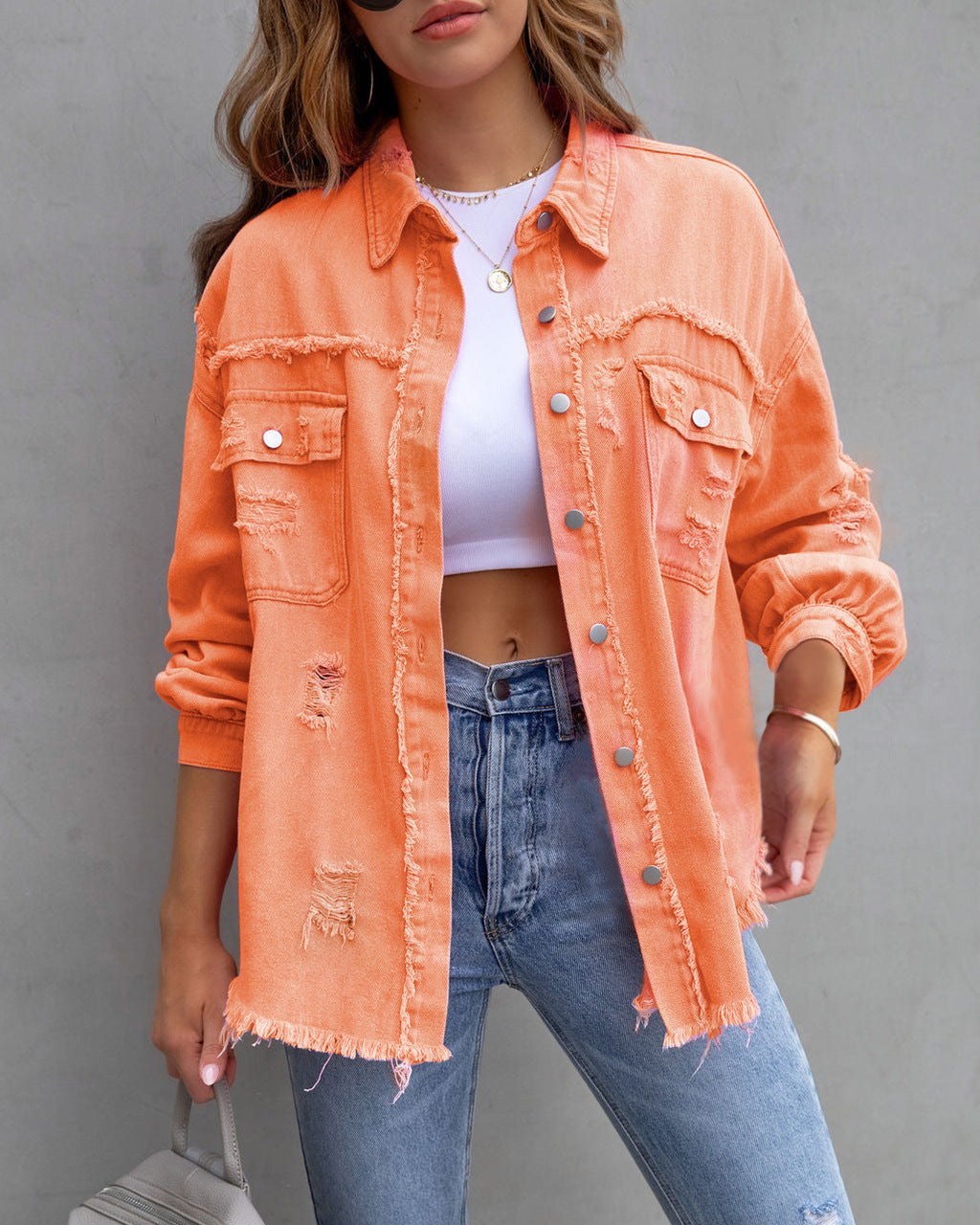 Women's Denim Ripped Simple Comfortable Slim Slimming Coats