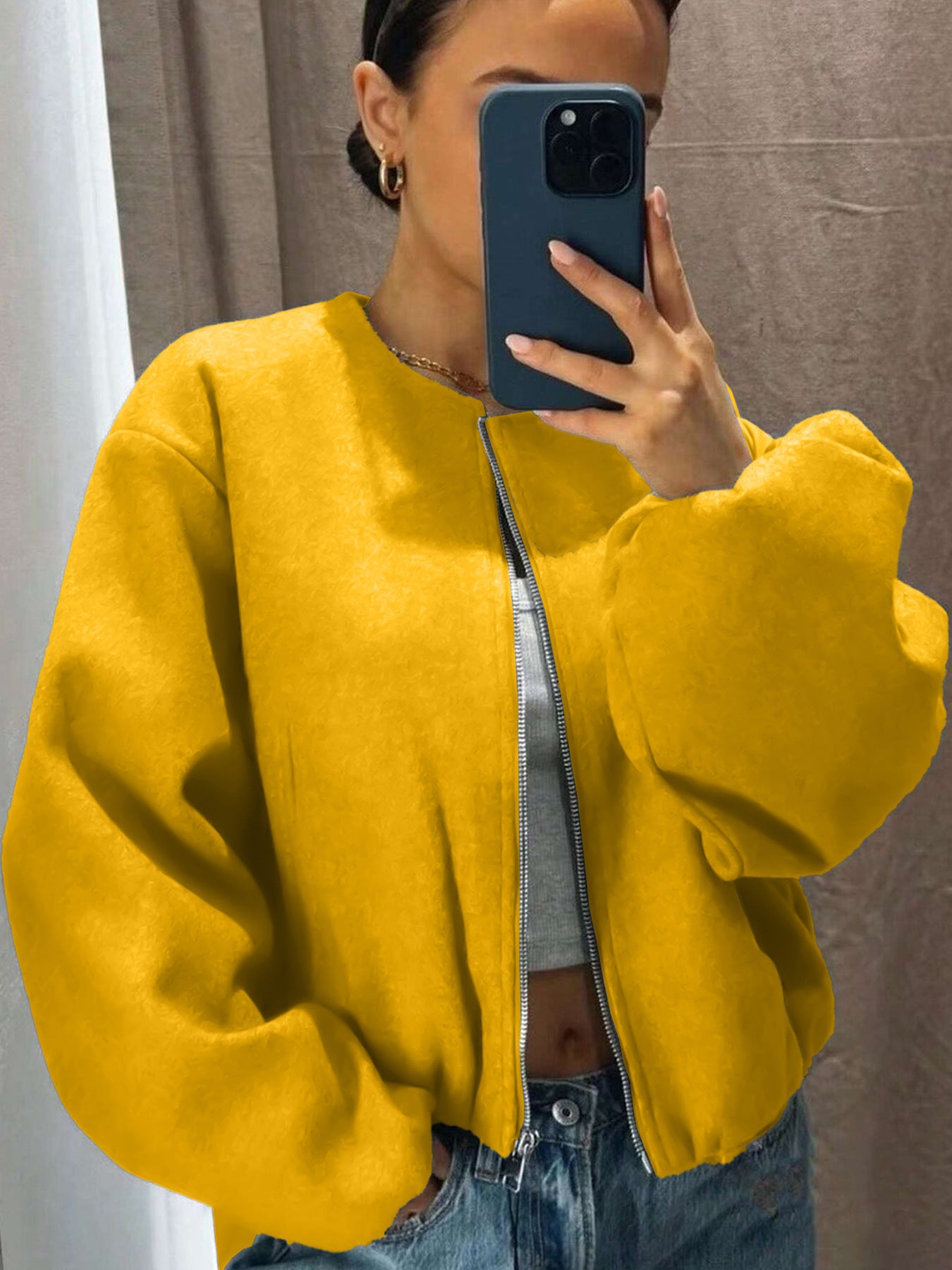 Women's Fashionable Pilot Round Neck Zipper Jackets