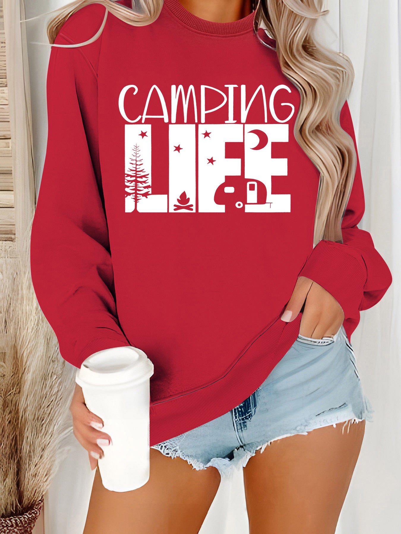 Women's Neck Letter Print Casual Long Sleeve Women's Sweater, Sweater