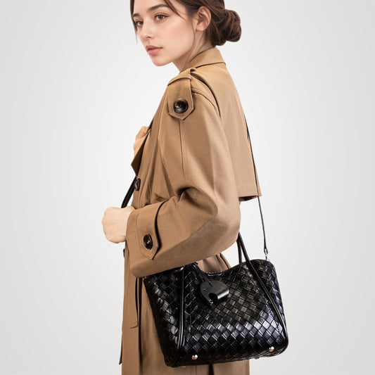 Women's Genuine Leather Woven Pattern Large Capacity Crossbody Bags