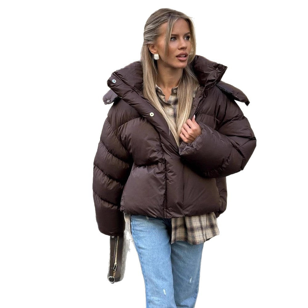 Women's Stand Collar Thick Solid Color Elegant Coats